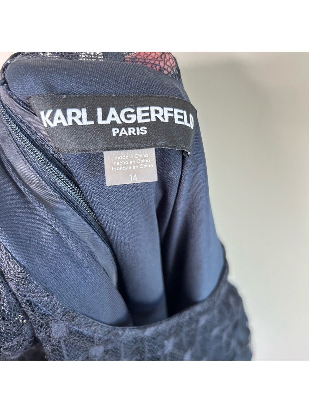 Karl Lagerfeld Navy Blue Lace Shift Dress Size 14 - Picture 5 of 11